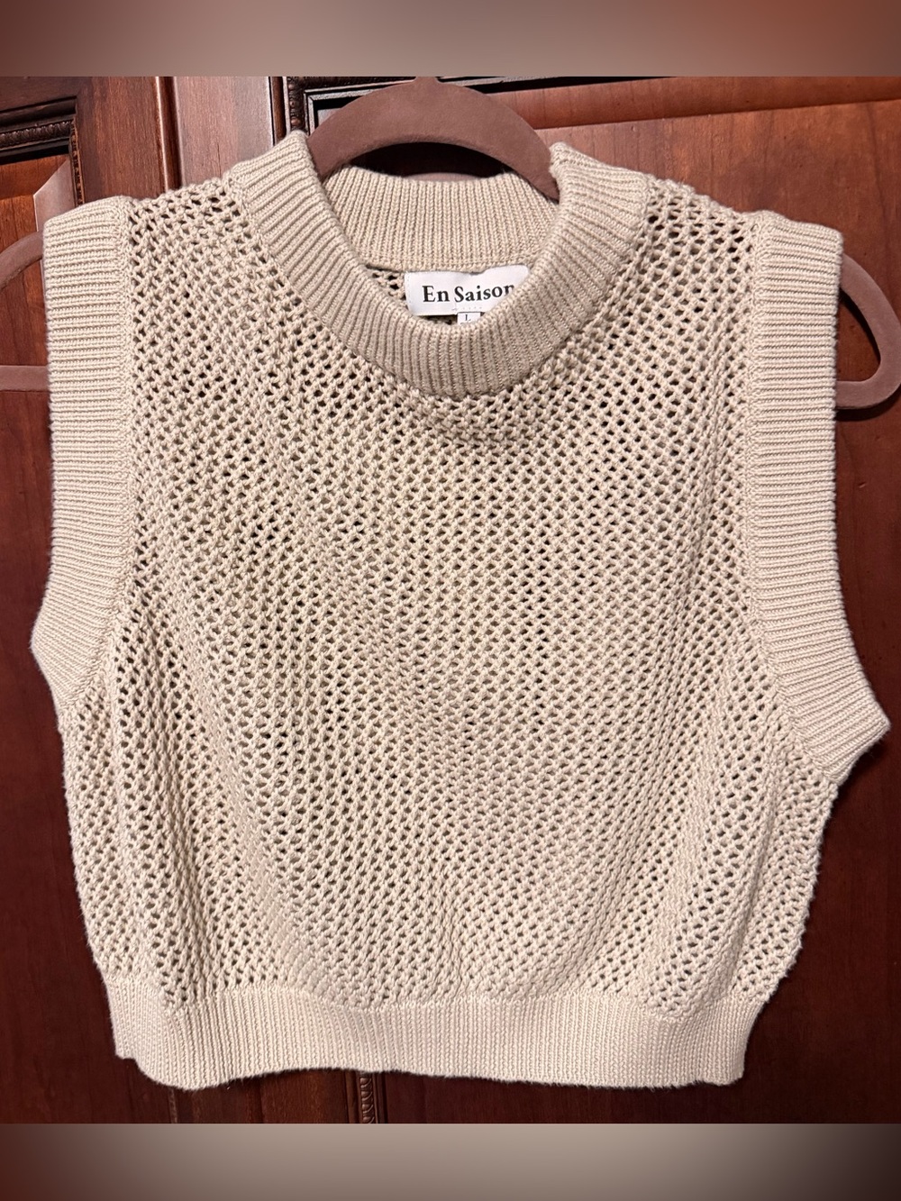 En Saison Cream Open-Weave Sleeveless Knit Vest